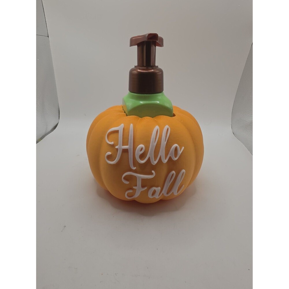 Hello Fall Orange Pumpkin 3D Printed Soap Dispenser Holder Autumn Decor Cover